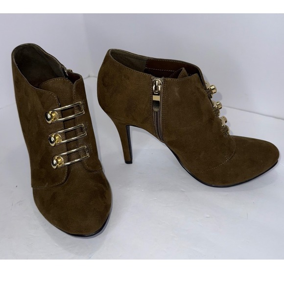 Limelight Shoes - LimeLight Vittoria Brown Stiletto Ankle Booties Zip 8.5 Witchy Officesiren Y2K